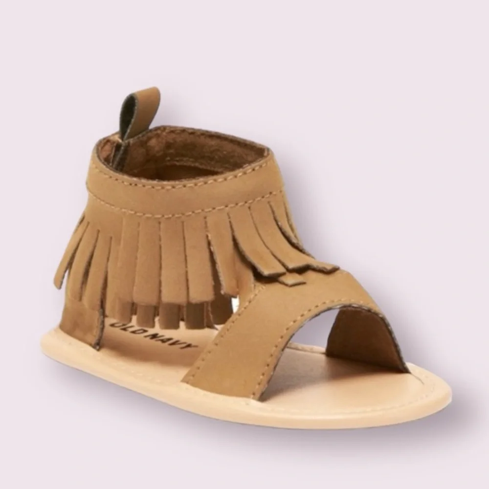 Old Navy Tan Sueded Fringe Gladiator Sandals